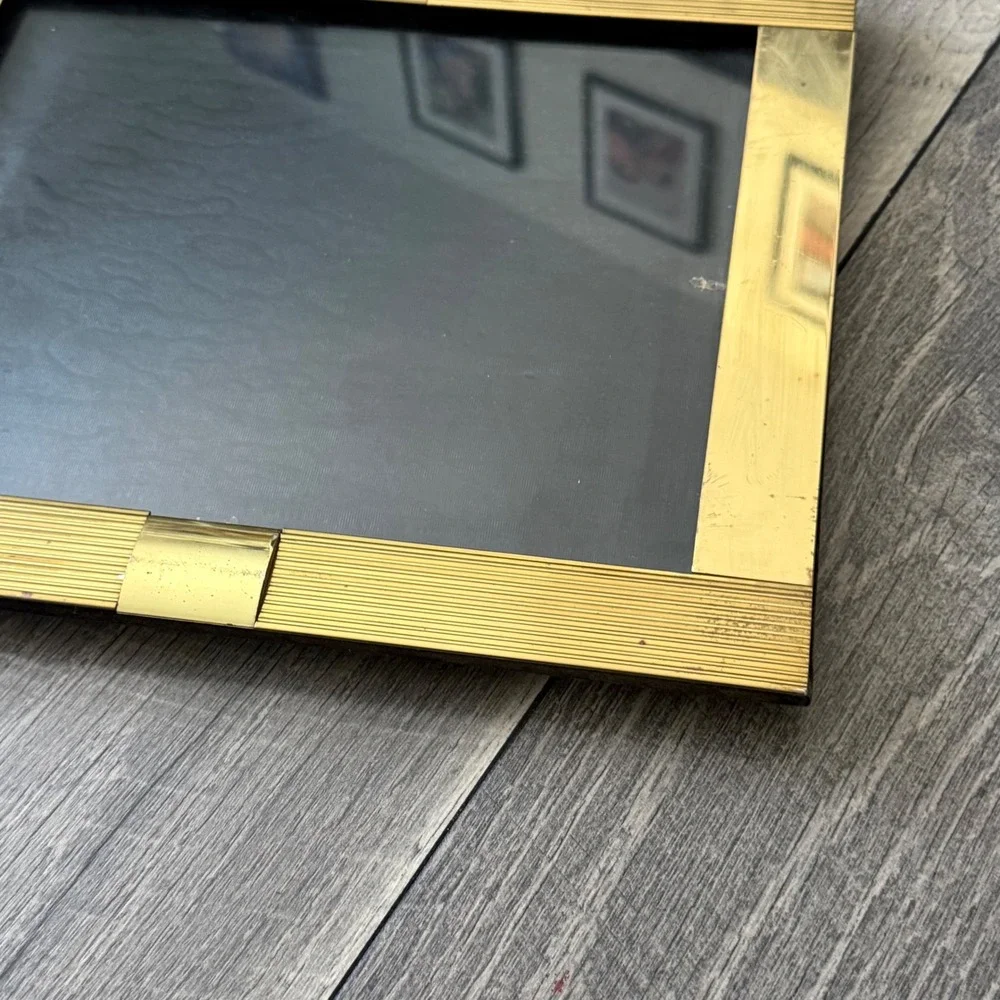 Vintage Brass Picture Frame Gold Ribbed Hollywood Regency 10x12 Tabletop Korea